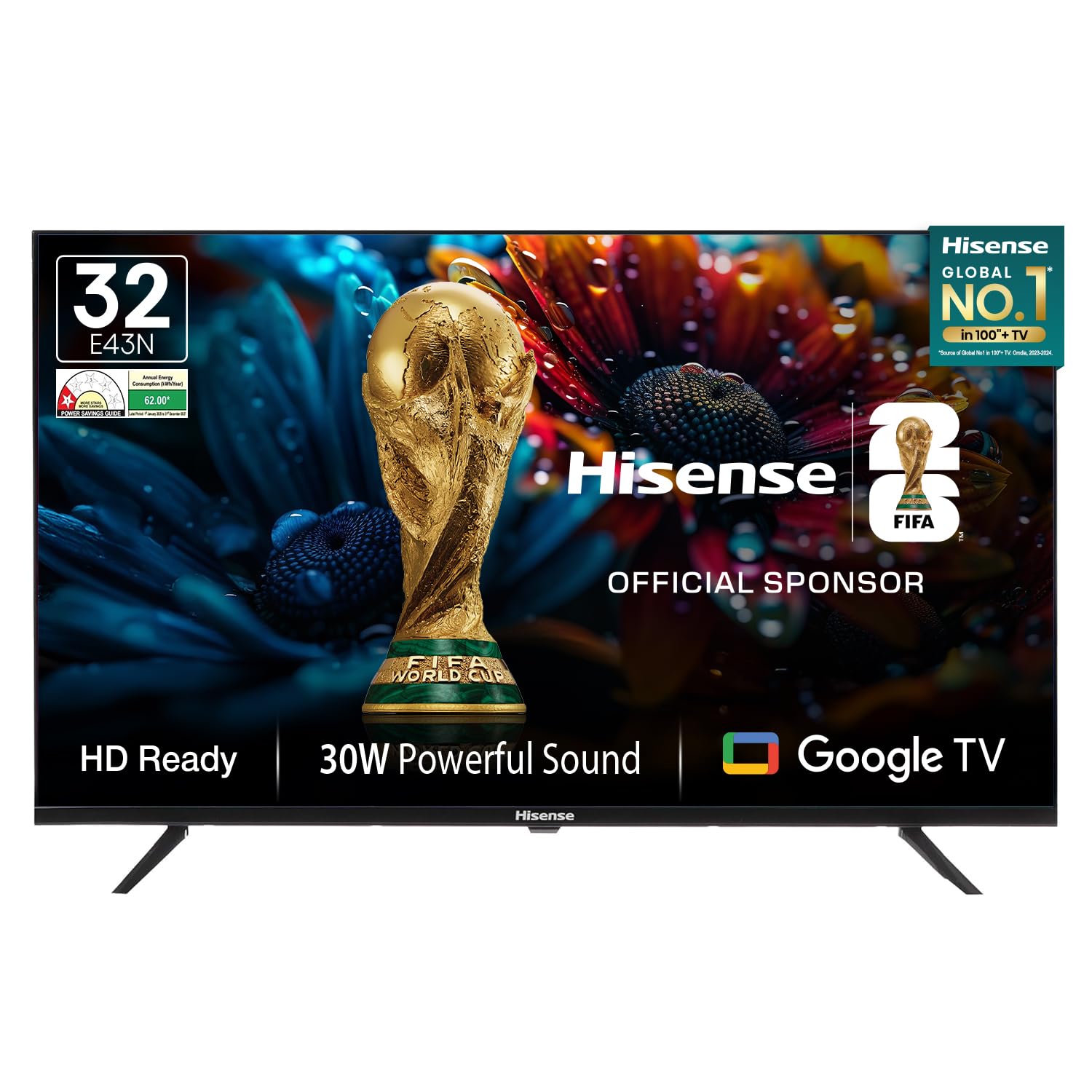 Hisense 80 cm (32 inches) E43N Series HD Ready Smart Google LED TV 32E43N (Black)